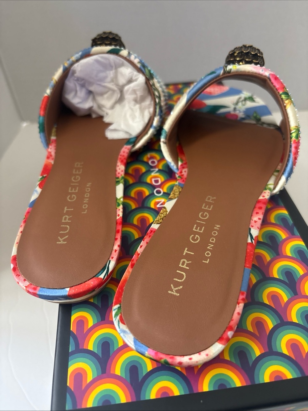Kurt Geiger London Kensington Flat Sandal Crystal Embellished Sz-7 Multi Color - Picture 8 of 12